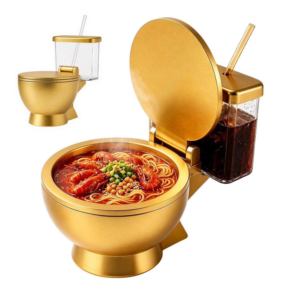 Food Drink Snacks - Toilet Shaped Ramen Bowl Set, Built-in